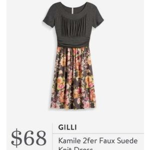 Gilli XL knit dress 2fer faux suede grey